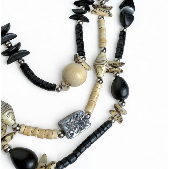 Vintage Tribal Style Multi-Strand Necklace – Wood, Bone, Stone & Resin Beads - Picture 6 of 7